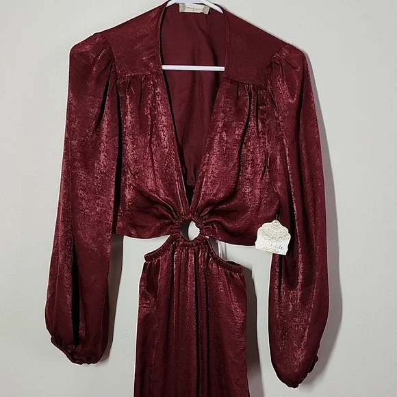 Altered State Elegant Burgundy Maxi Dress Cut Outs Sexy Date Night Wedding Guest